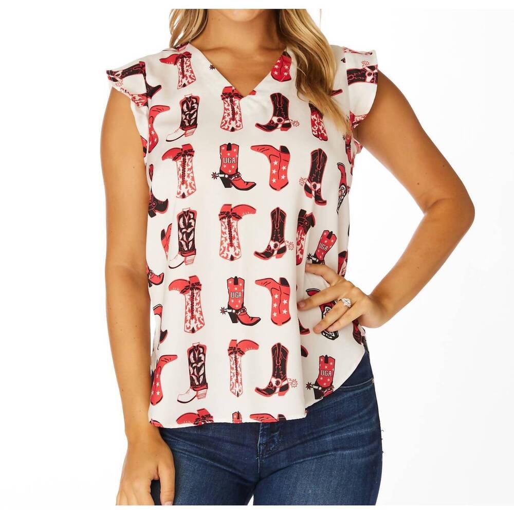 NEW STEWART SIMMONS georgia boots ruffle tank top in white